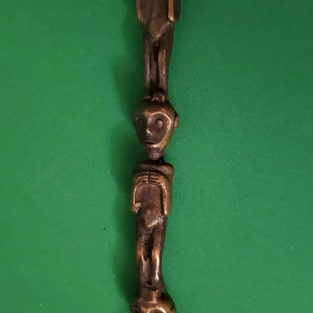 Antique Wide Bowl Spoon With Three Figures, Possibly Handmade